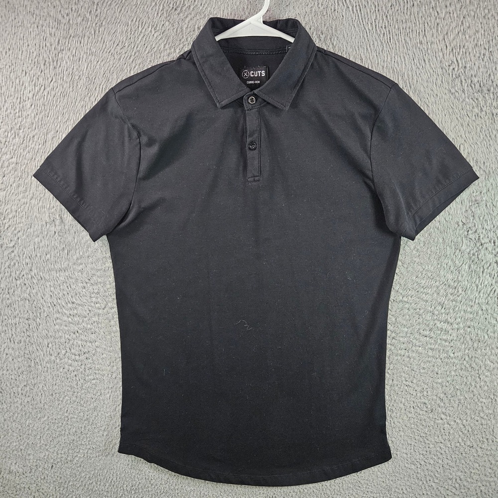 Cuts Curve Hem Polo‎ Shirt Mens Black Short Sleeve Performance Size S